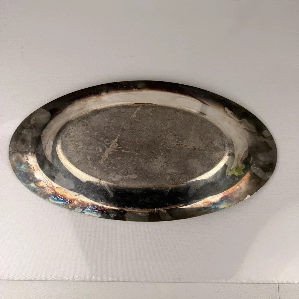 Vintage Silver Plated‎ Oval Serving Tray Rose Rim Victorian Style 13
